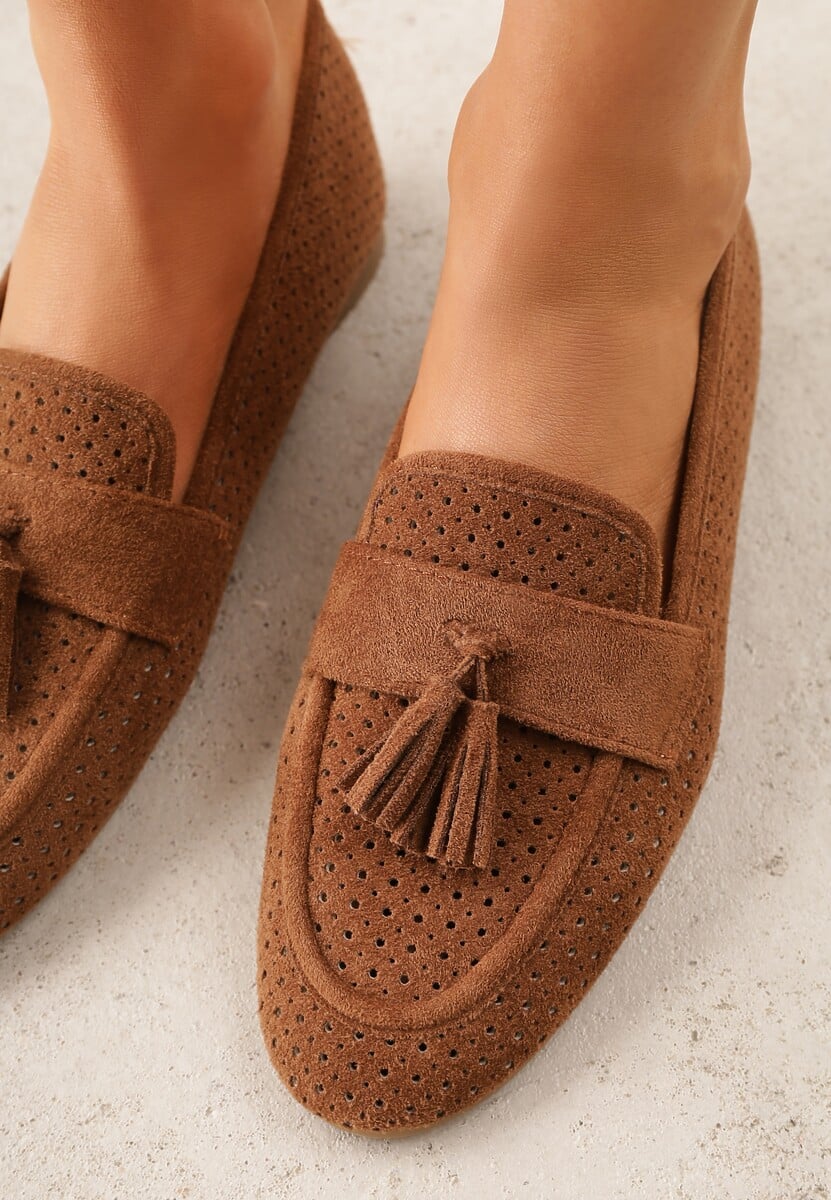 Brązowe Mokasyny VICES z Ażurową Cholewką i Frędzlami Hyrilea 3