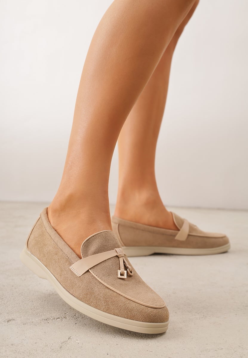 Ciemnobeżowe Mokasyny VICES z Imitacji Zamszu z Wkładką ze Skóry Naturalnej Dispova 1