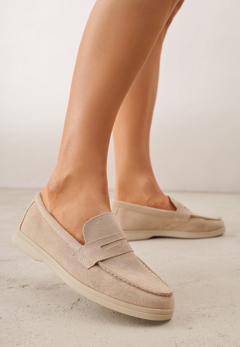 Beżowe Mokasyny Casual VICES z Imitacji Zamszu z Wkładką ze Skóry Naturalnej Sheiris 2