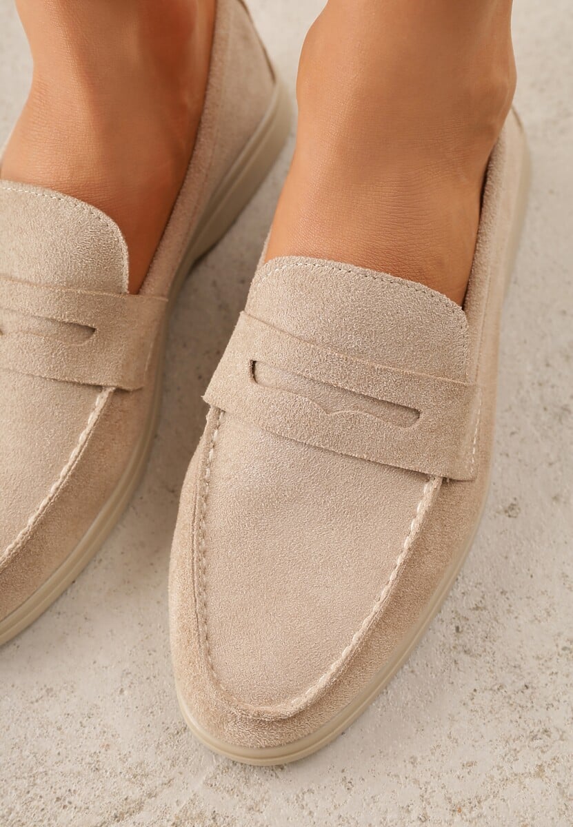 Beżowe Mokasyny Casual VICES z Imitacji Zamszu z Wkładką ze Skóry Naturalnej Sheiris 3