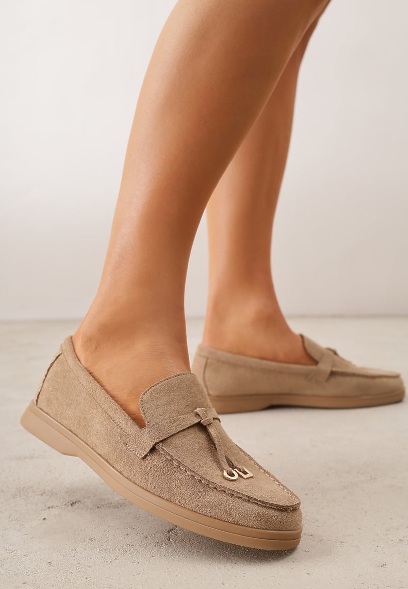 Ciemnobeżowe Mokasyny VICES Casualowe ze Skórzaną Wkładką i Metalowymi Ozdobami Dinsmore 2