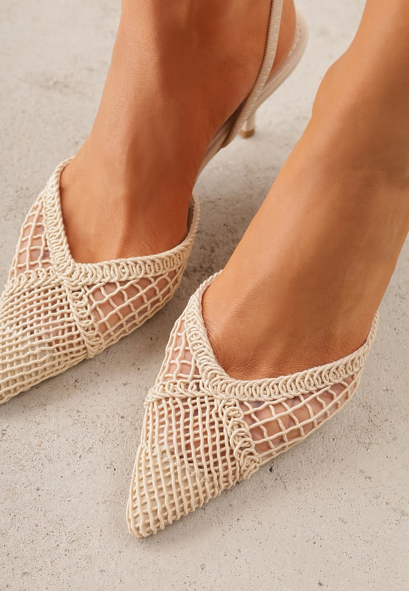 Beżowe Szpilki VICES Ozdobione Siateczką Coraerial 3