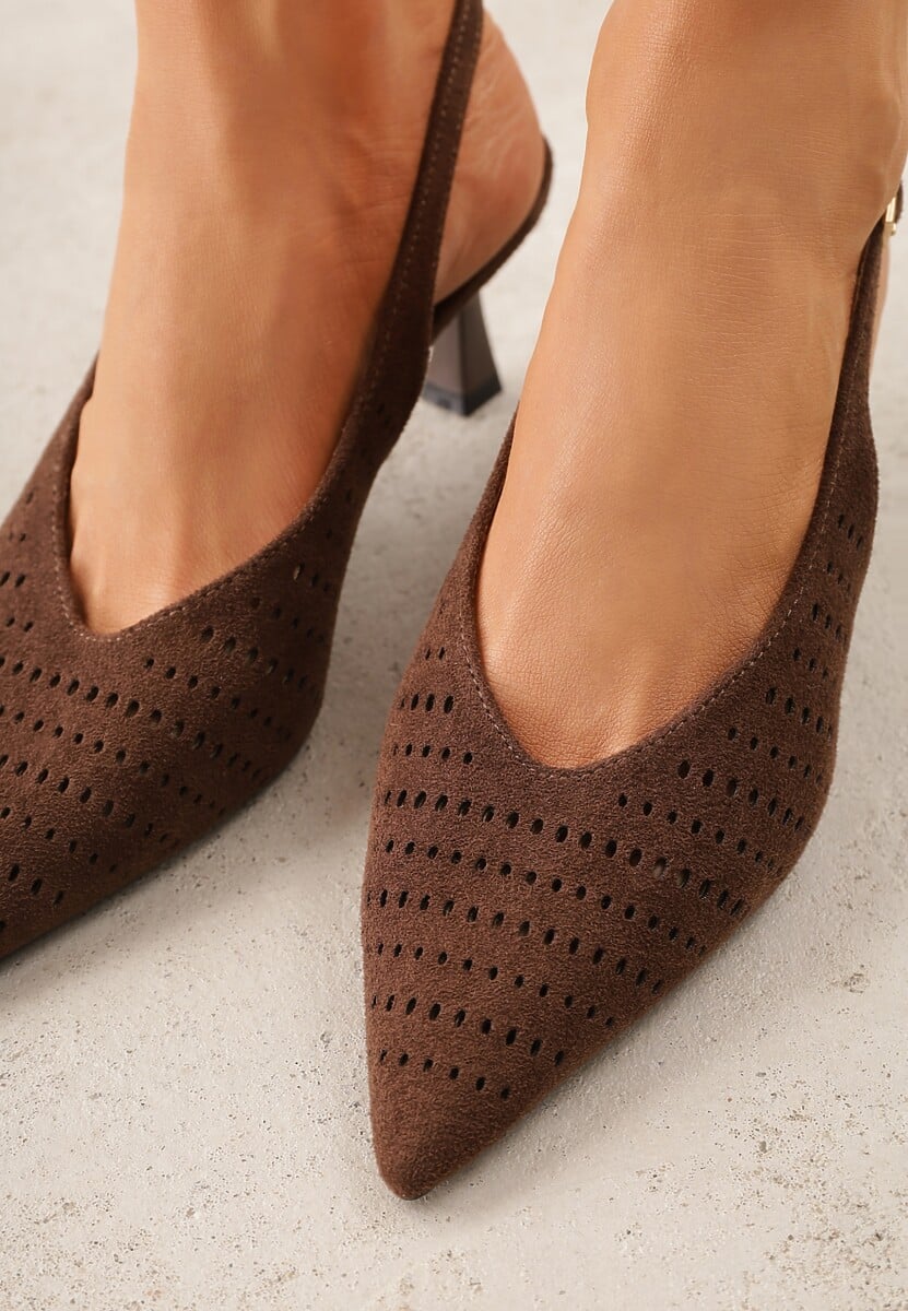 Ciemnobrązowe Czółenka Slingback VICES na Kaczuszce z Ażurową Cholewką Klephei 3
