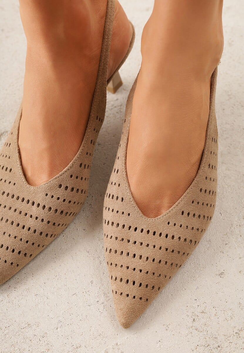 Ciemnobeżowe Czółenka Slingback VICES na Kaczuszce z Ażurową Cholewką Klephei 3