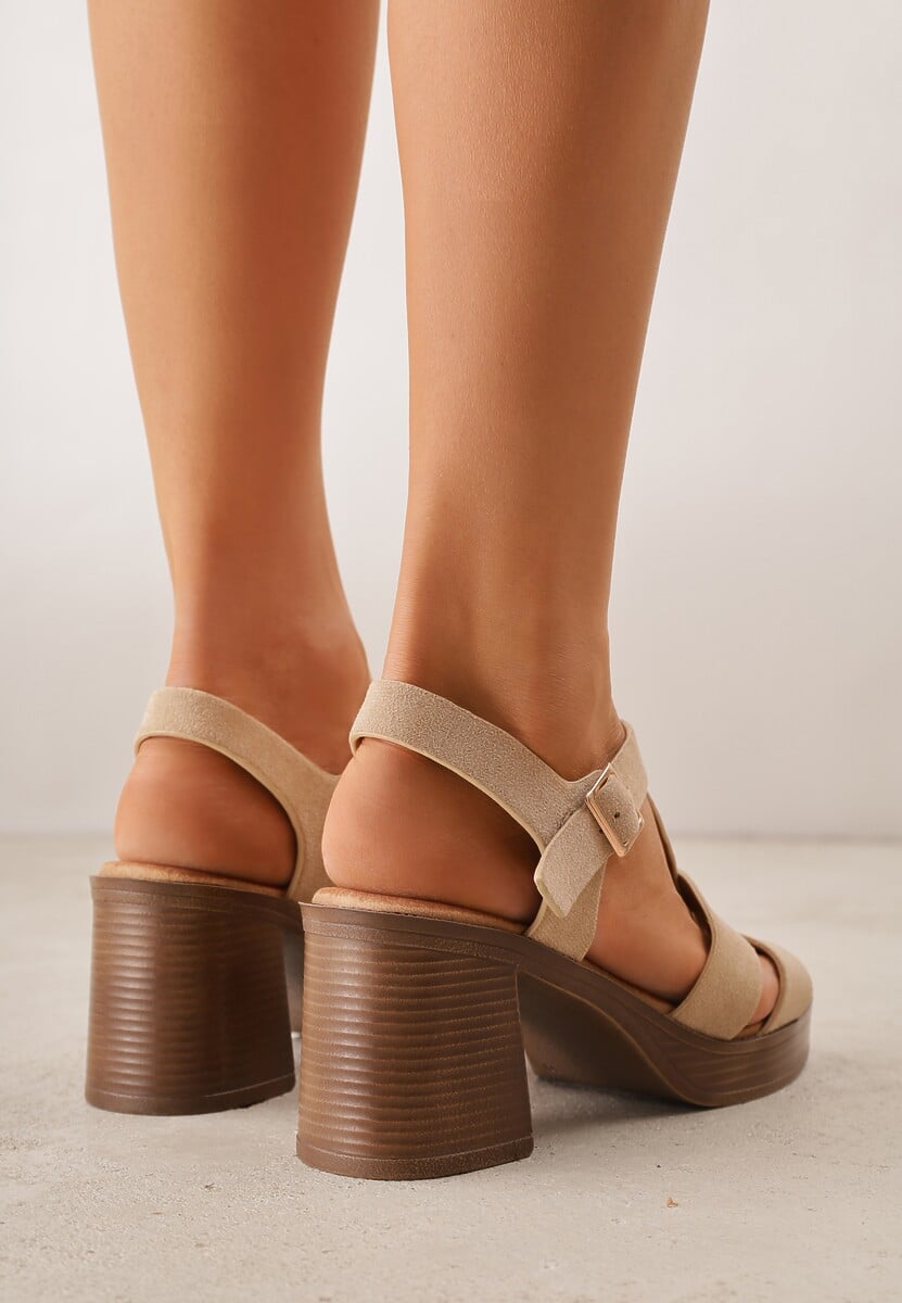 Ciemnobeżowe Sandały VICES na Słupku i Platformie z Geometrycznymi Paskami Undilis 3