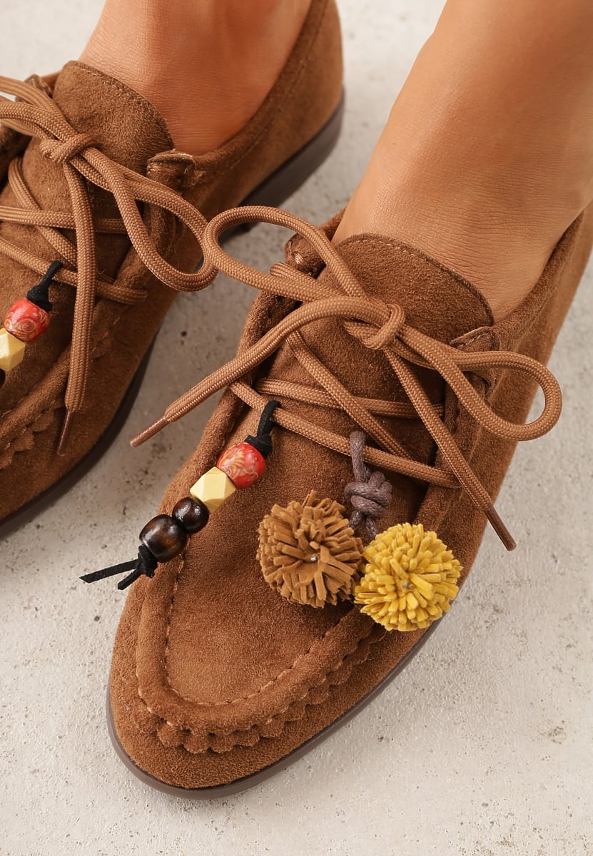 Brązowe Mokasyny VICES ze Skórzaną Wkładką i Pomponami Loraerin 3