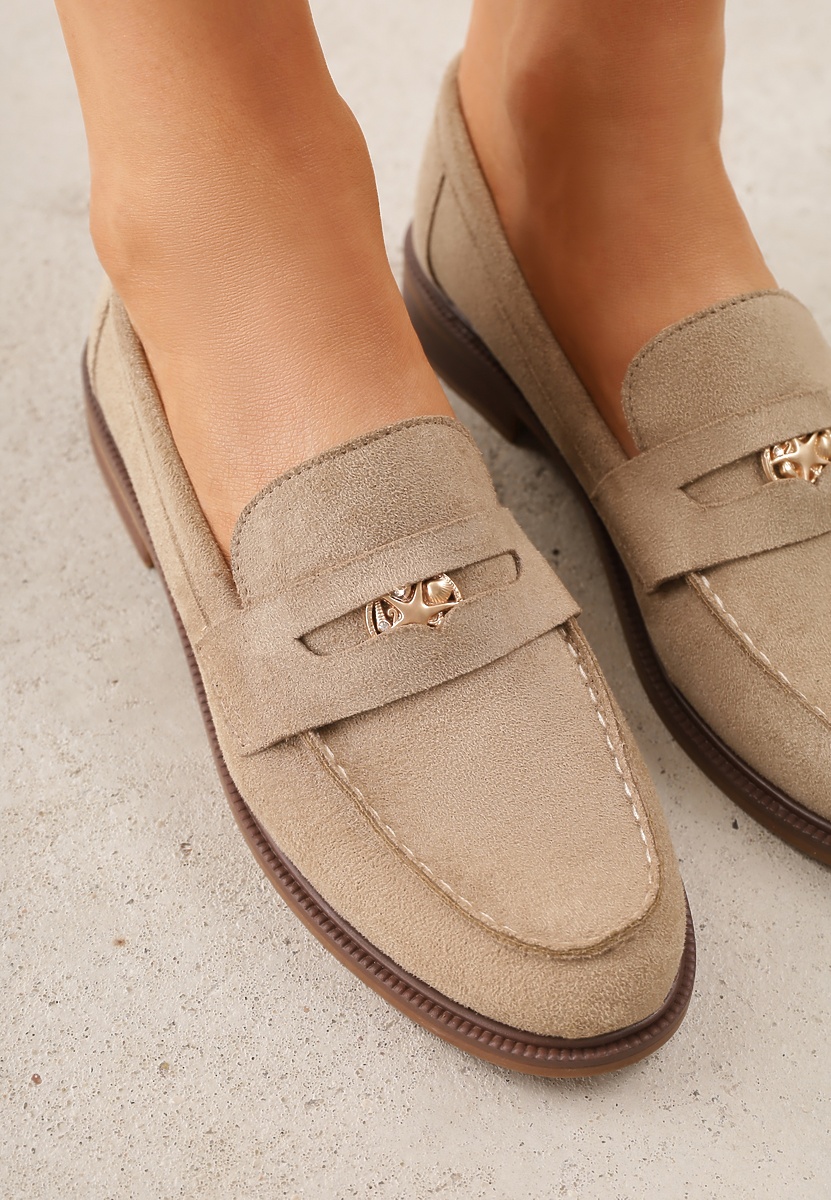Beżowe Mokasyny VICES ze Skórzaną Wkładką i Metaliczną Ozdobą Sereisana 3