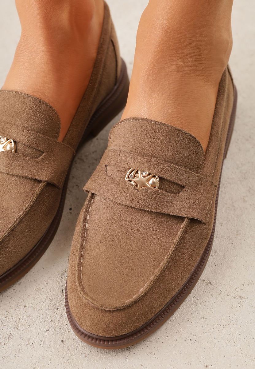 Ciemnobeżowe Mokasyny VICES ze Skórzaną Wkładką i Metaliczną Ozdobą Sereisana 3
