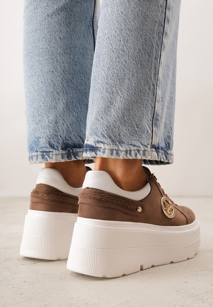 Jasnobrązowe Sneakersy Vices na Platformie Ozdobione Metaliczną Aplikacją Tatellia 3