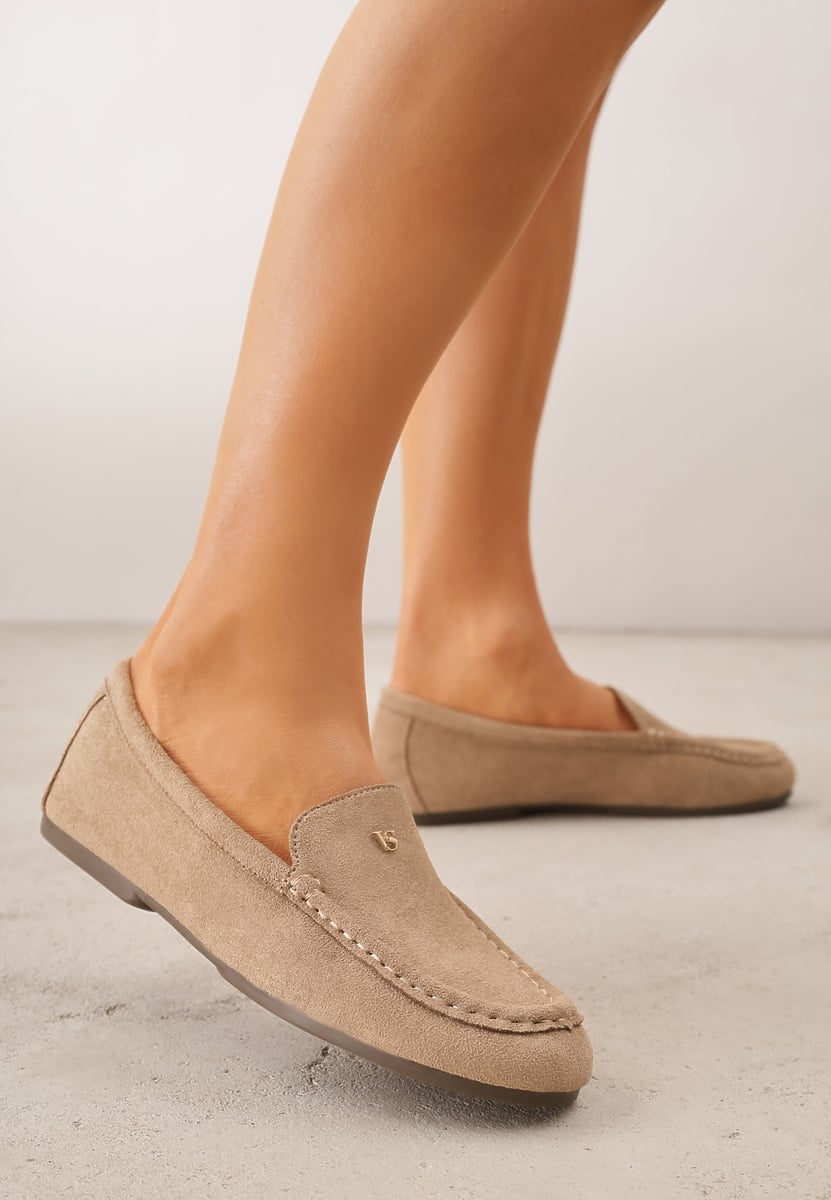 Beżowe Mokasyny VICES z Wkładką ze Skóry Naturalnej i Metalicznym Elementem Alcimene 2