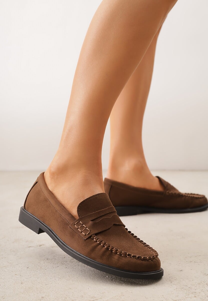 Ciemnobrązowe Mokasyny VICES z Wkładką ze Skóry Naturalnej i Przeszyciami Astanie 1