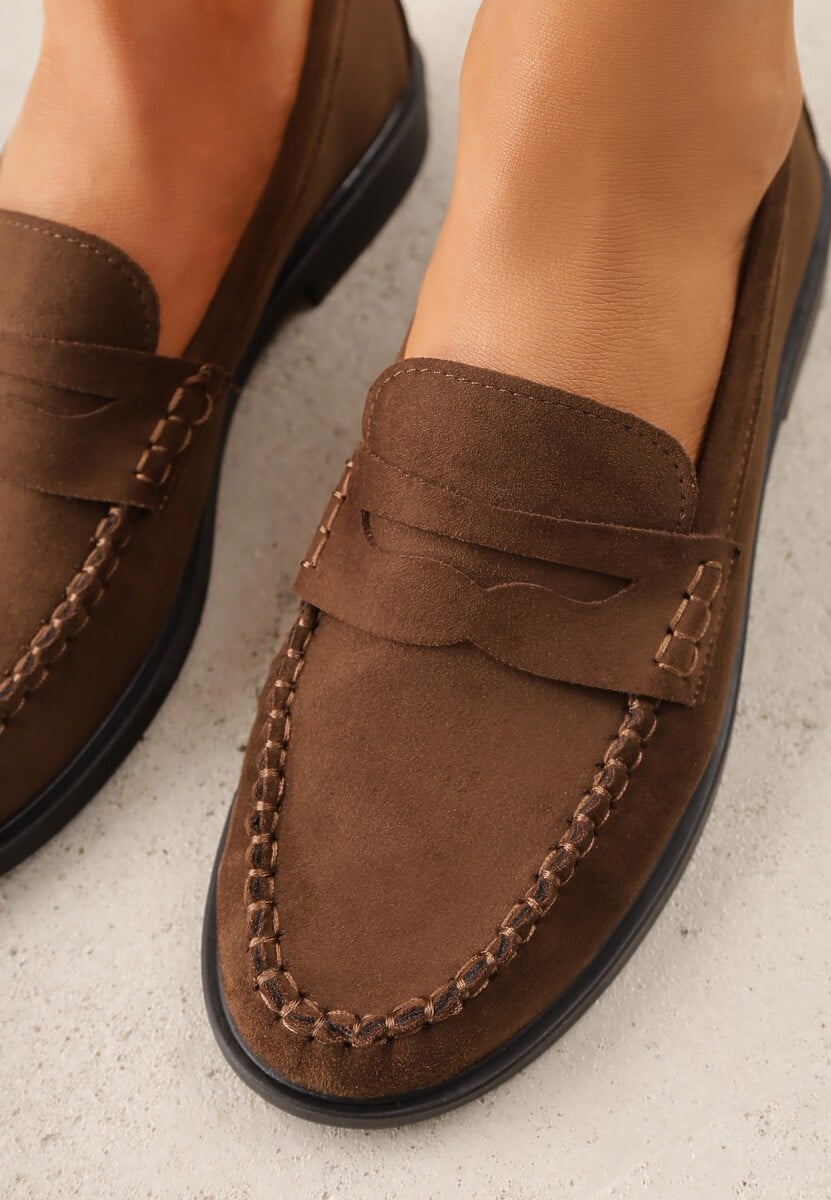 Ciemnobrązowe Mokasyny VICES z Wkładką ze Skóry Naturalnej i Przeszyciami Astanie 3