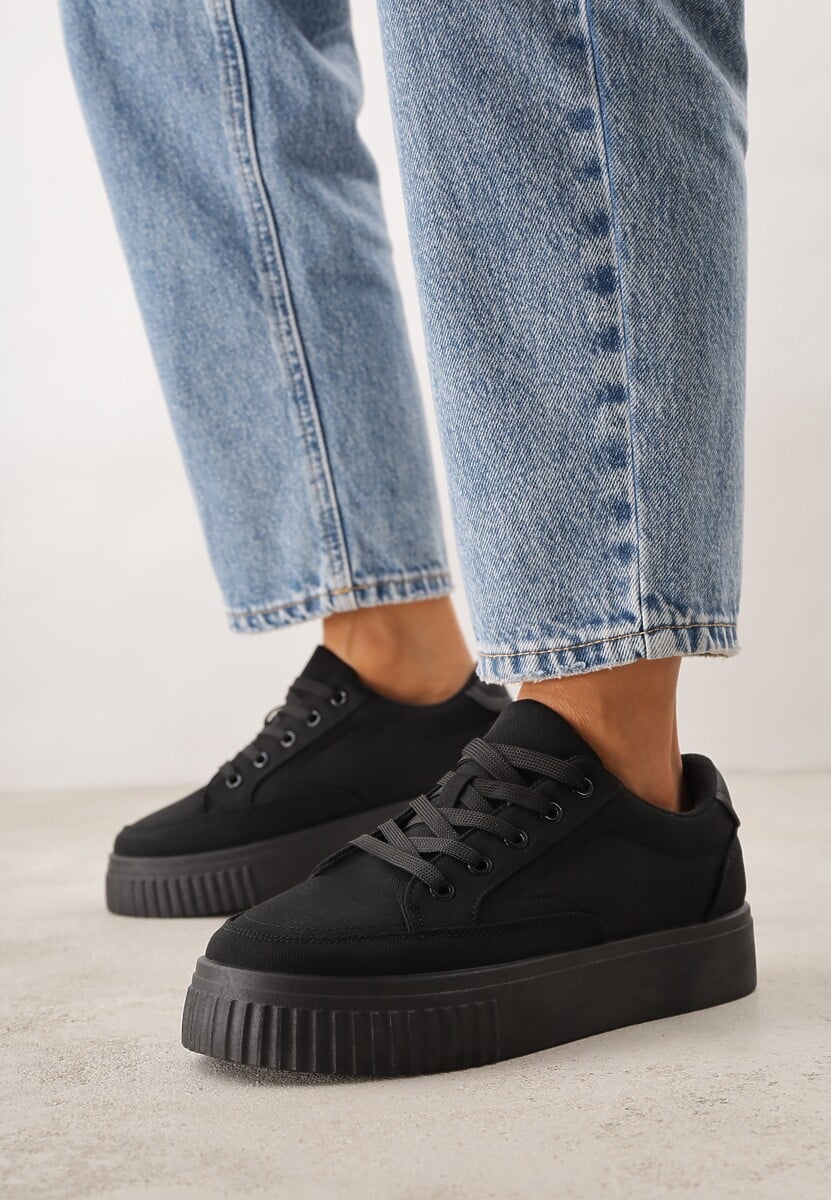 Czarne Chunky Sneakersy na Tłoczonej Platformie Trianne 2