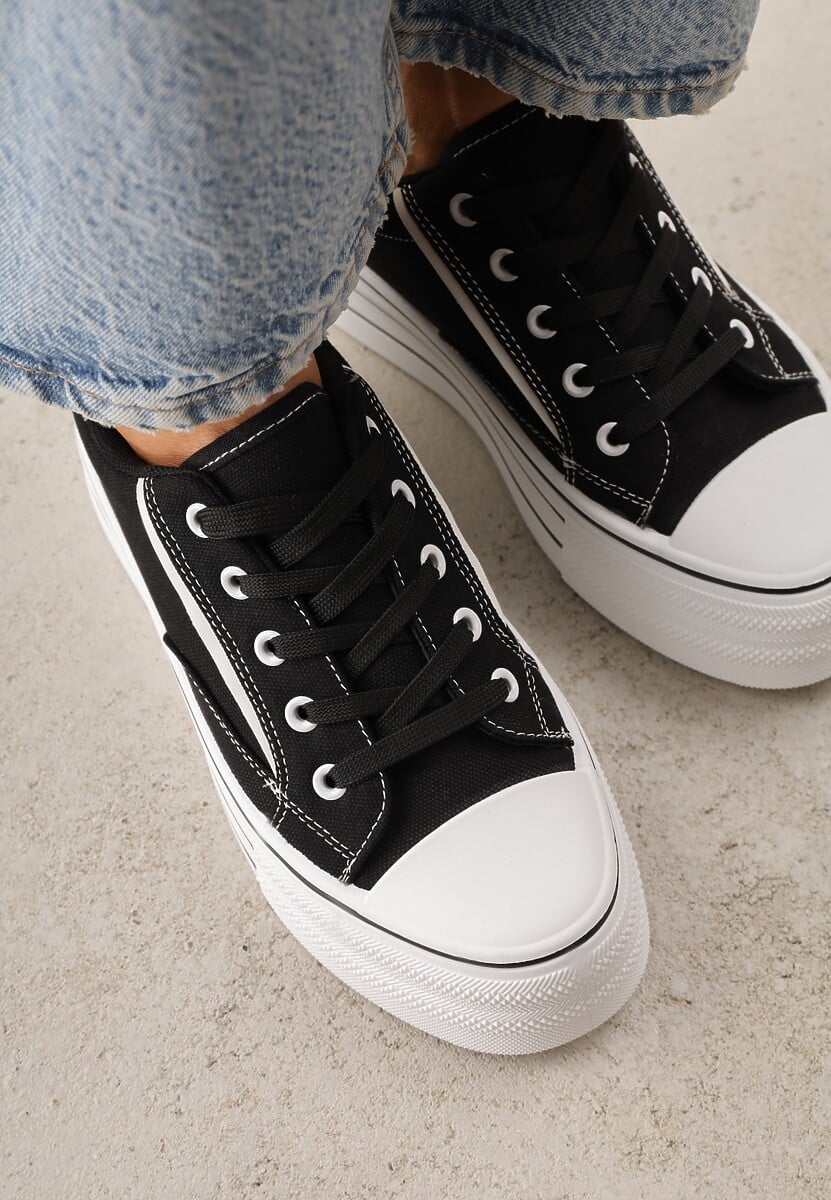 Czarne Trampki o Klasycznym Fasonie na Platformie Opheme 3