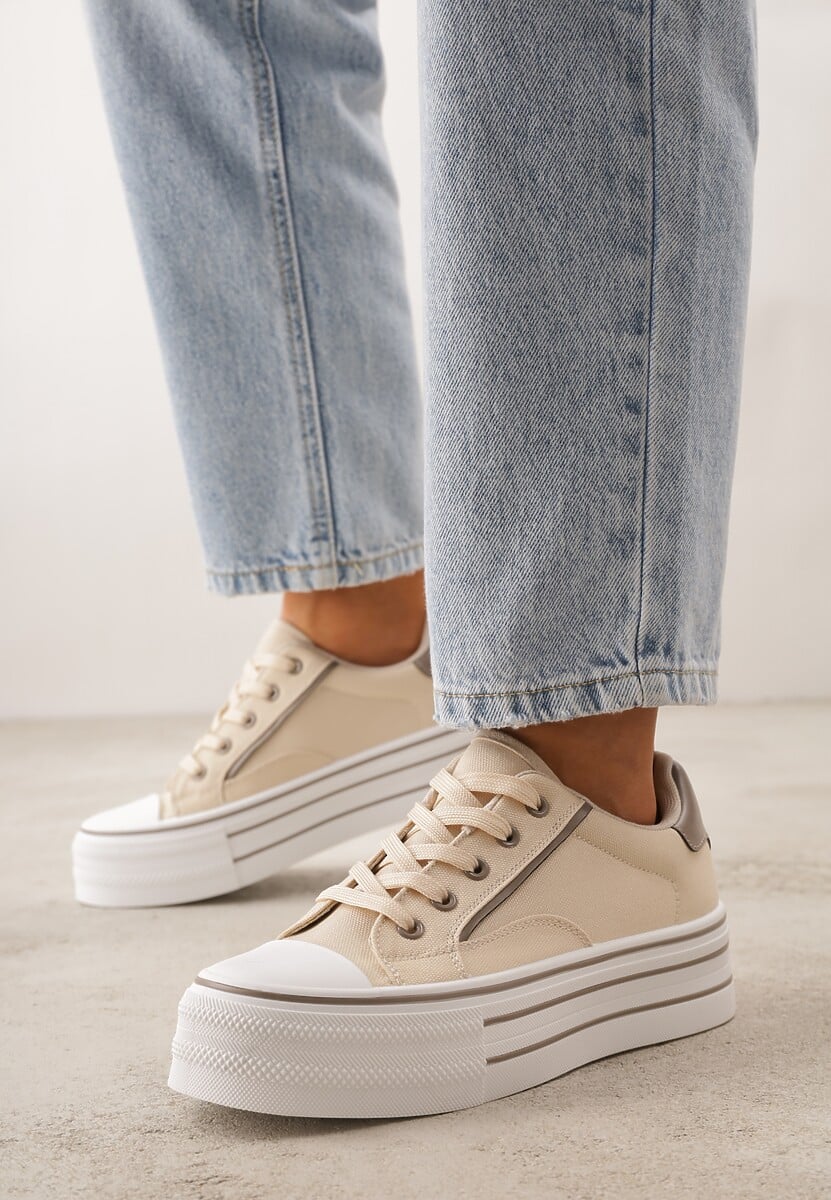Beżowe Trampki o Klasycznym Fasonie na Platformie Opheme 2
