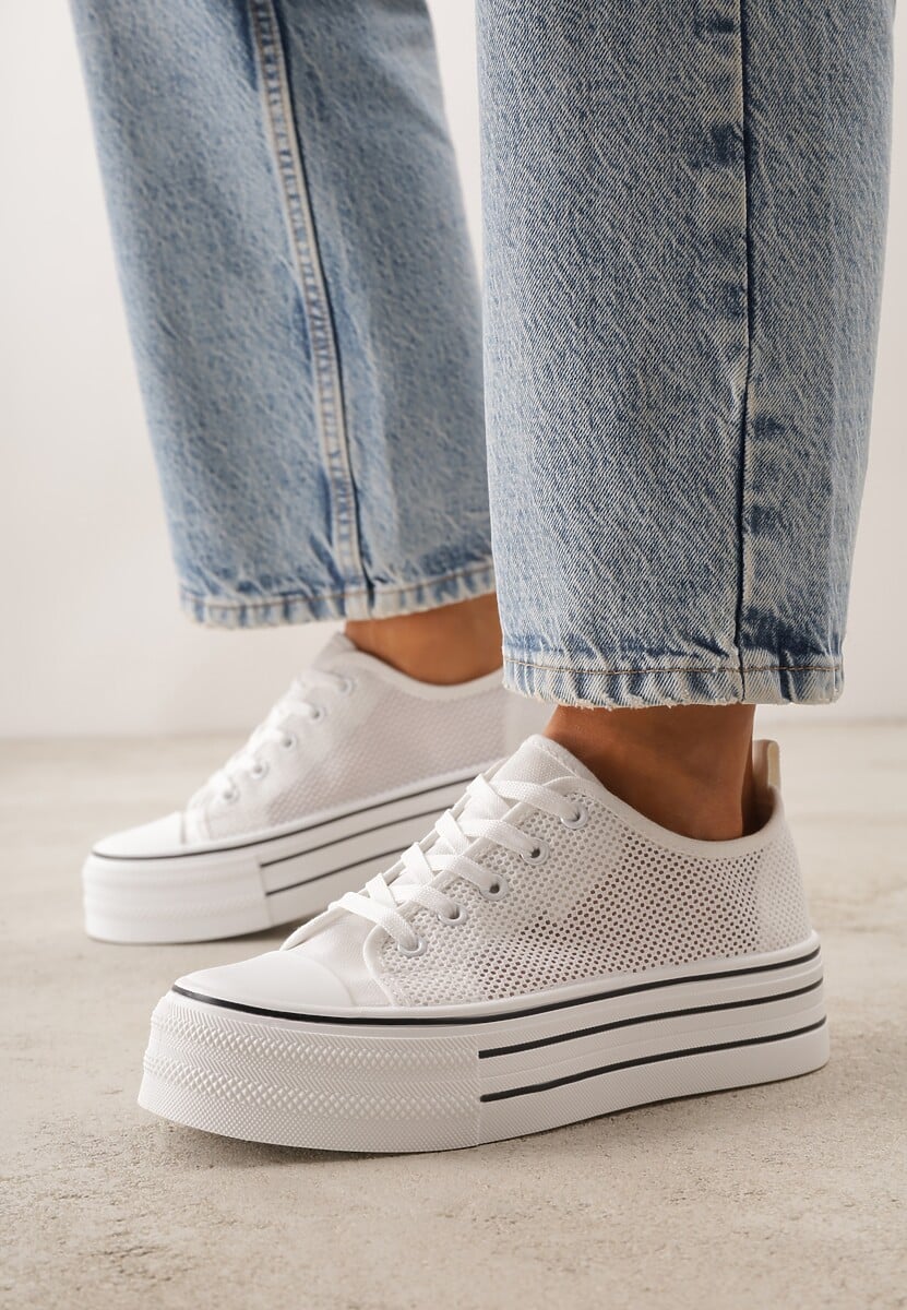 Białe Plecione Trampki na Platformie Irivana 2