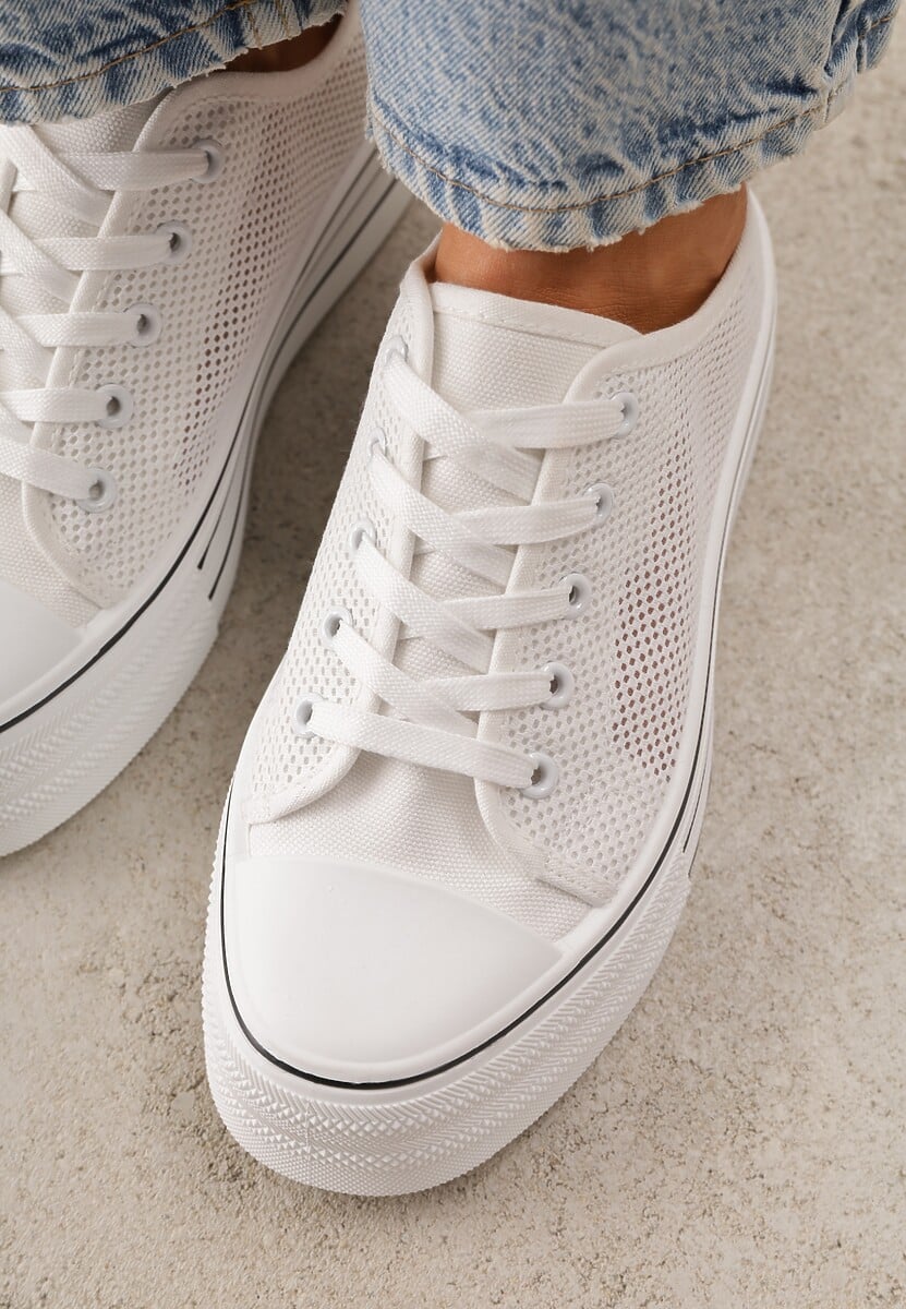 Białe Plecione Trampki na Platformie Irivana 3