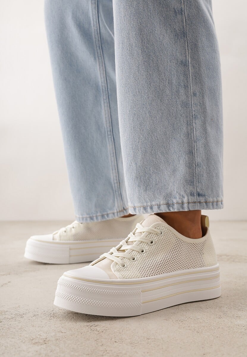 Beżowe Plecione Trampki na Platformie Irivana 2