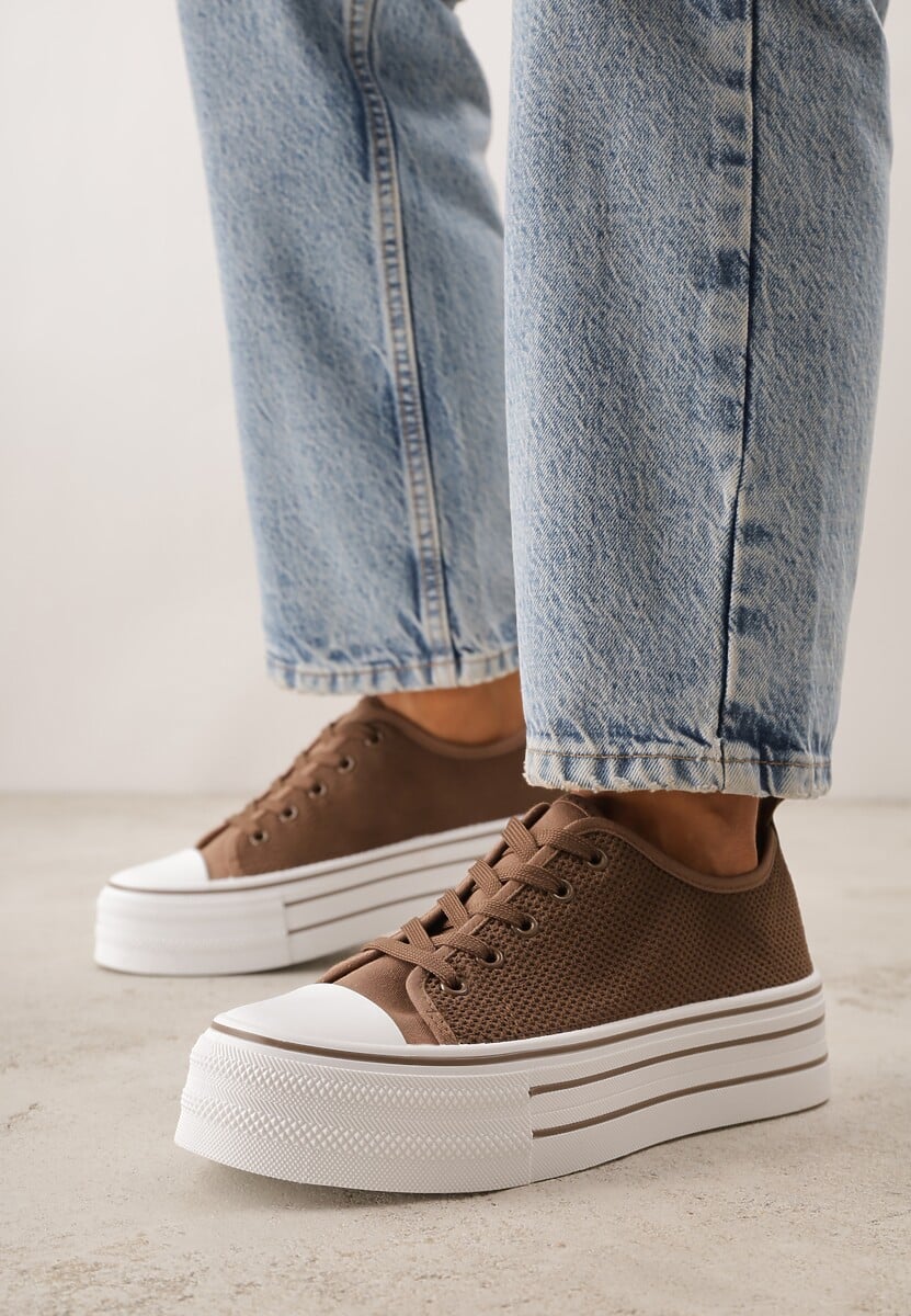 Brązowe Plecione Trampki na Platformie Irivana 2