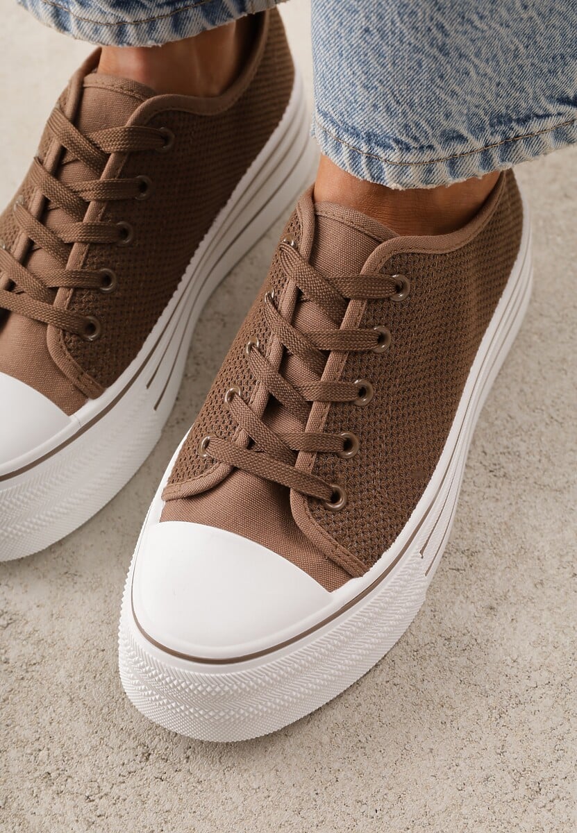 Brązowe Plecione Trampki na Platformie Irivana 3