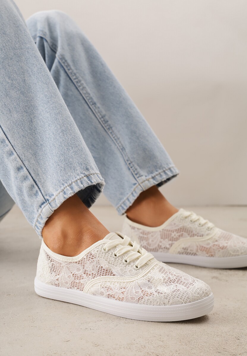 Beżowe Koronkowe Tenisówki Taralita 1