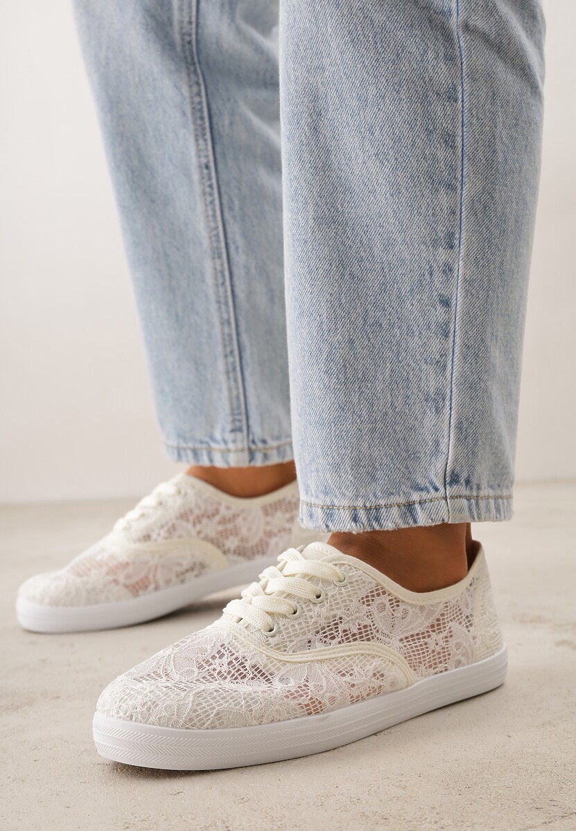 Beżowe Koronkowe Tenisówki Taralita 2