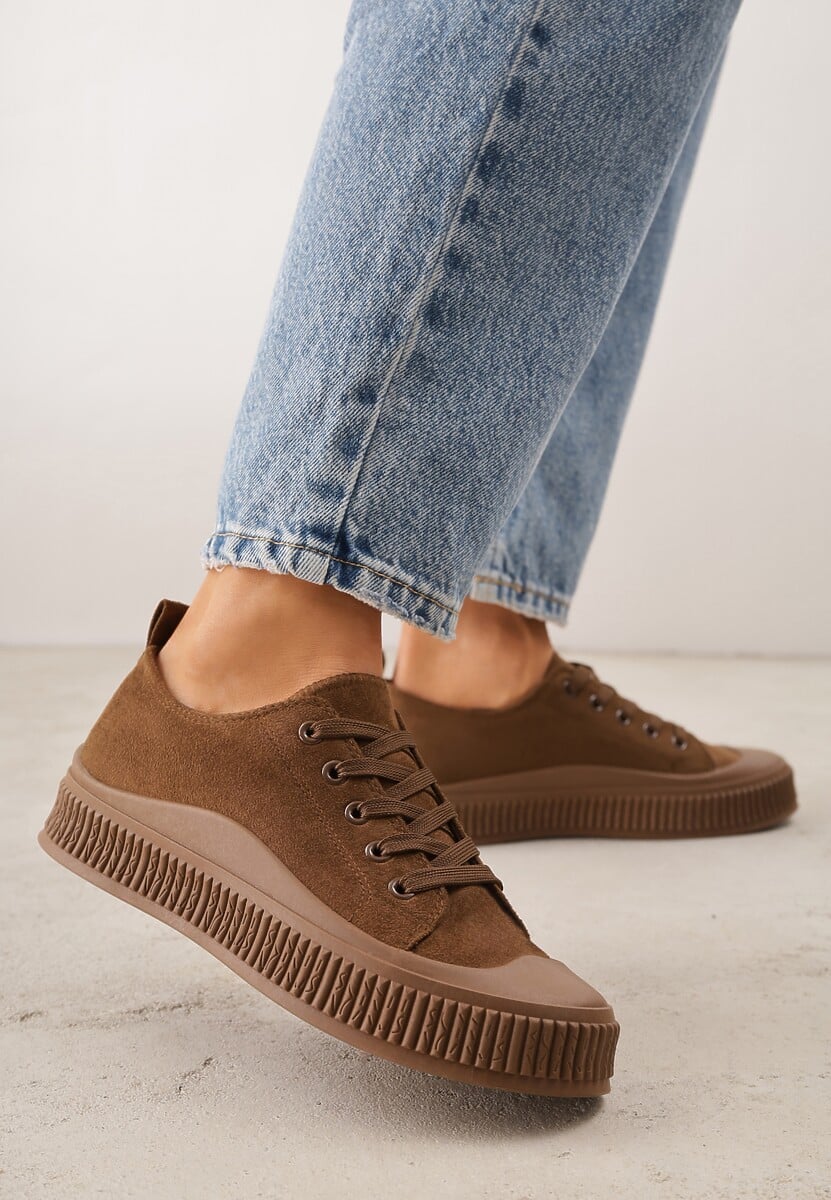 Brązowe Trampki z Imitacji Zamszu na Żłobionej Podeszwie Nivenatia 1