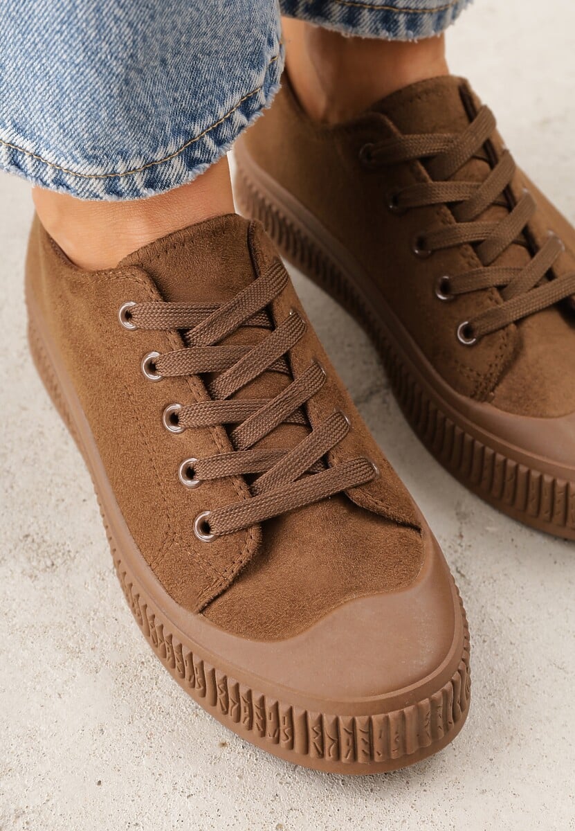 Brązowe Trampki z Imitacji Zamszu na Żłobionej Podeszwie Nivenatia 3