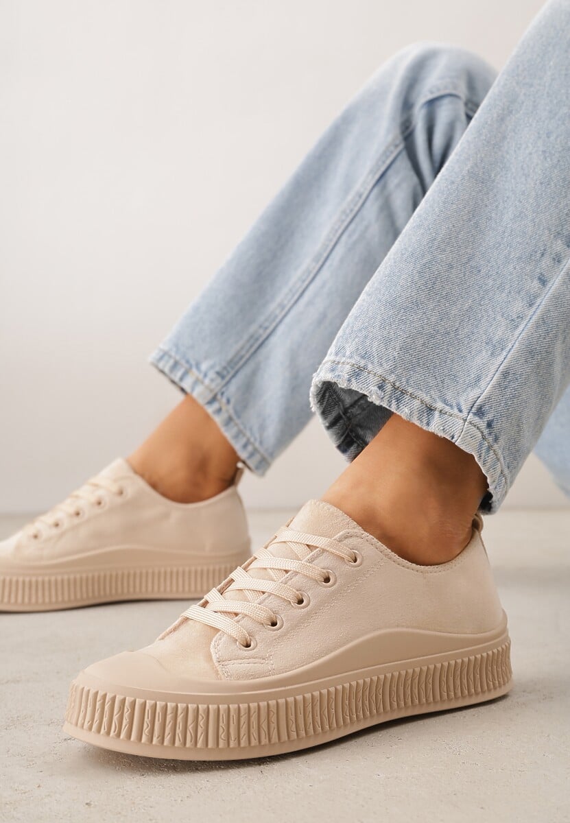Beżowe Trampki z Imitacji Zamszu na Żłobionej Podeszwie Nivenatia 1