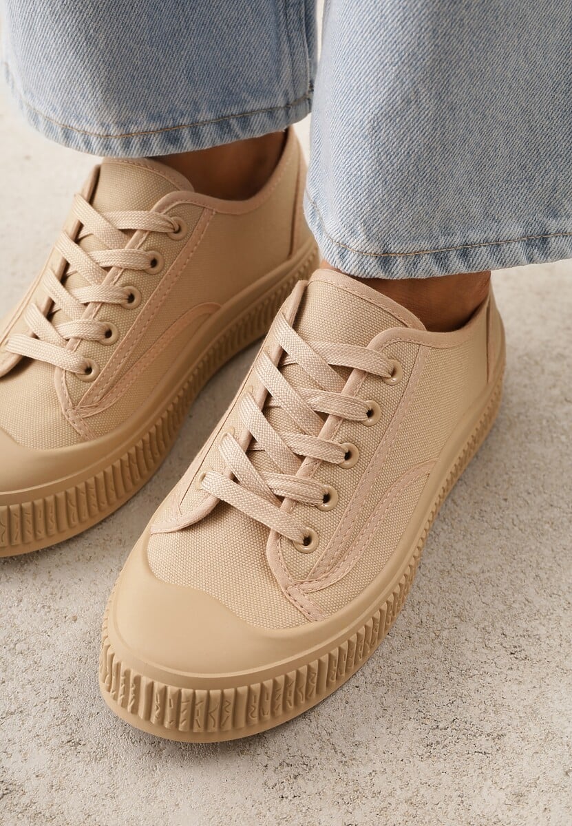 Ciemnobeżowe Klasyczne Trampki na Żłobionej Podeszwie Levanatia 3