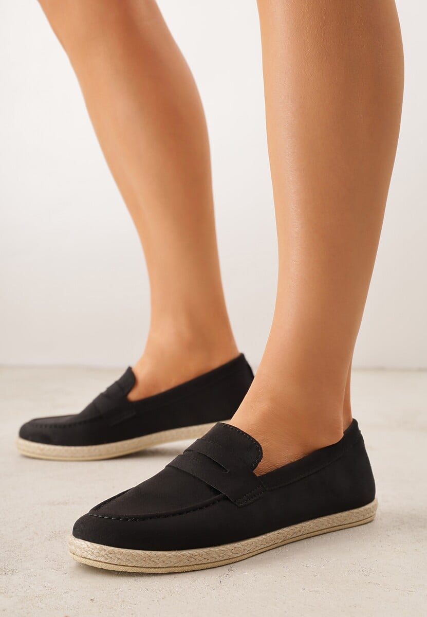 Czarne Mokasyny z Plecionką w Stylu Boho Galenatea 1