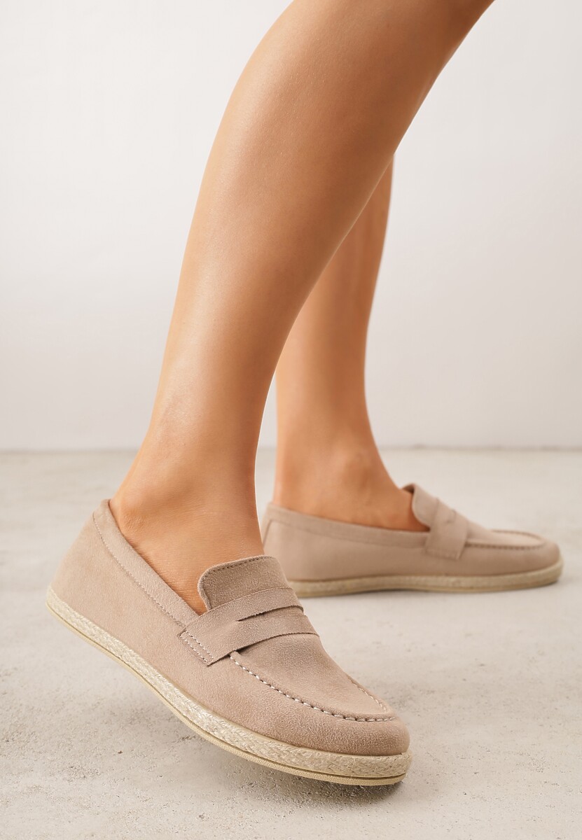 Ciemnobeżowe Mokasyny z Plecionką w Stylu Boho Galenatea 1