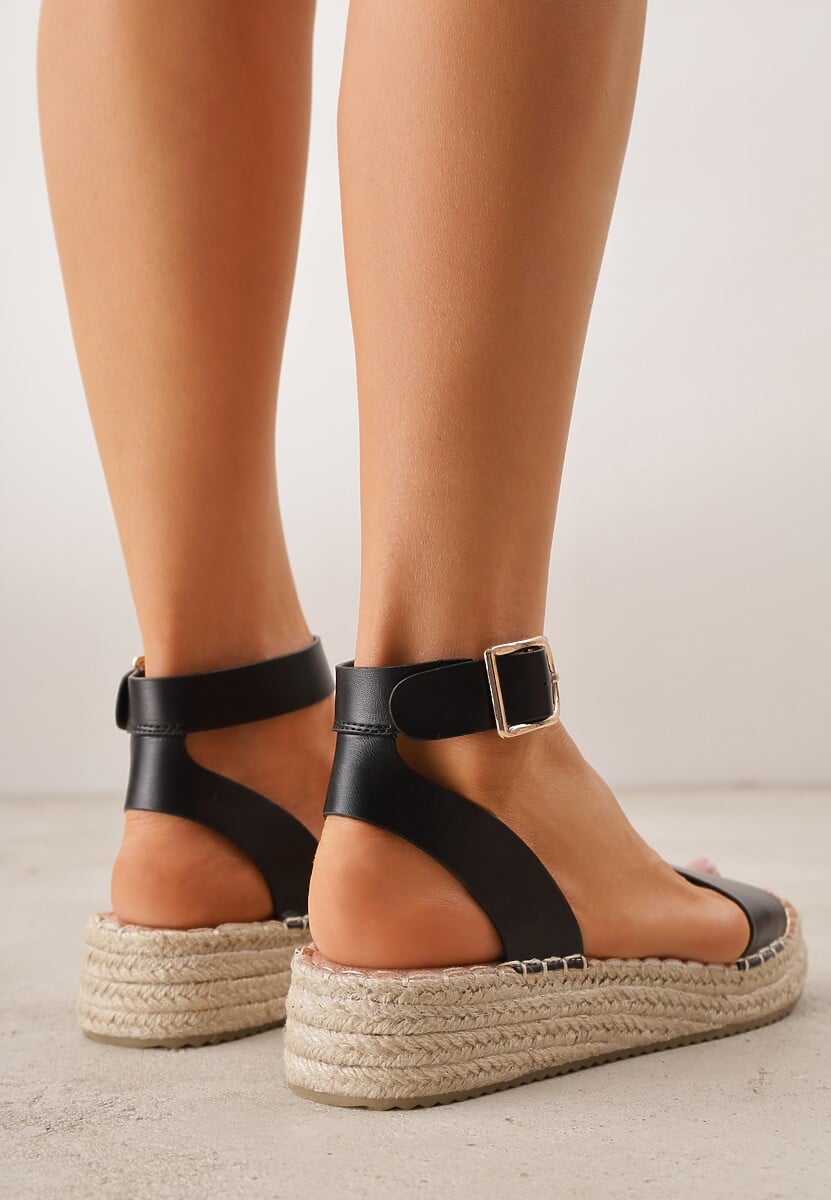 Czarne Sandały VICES na Platformie z Plecionki z Szerokim Paskiem z Klamrą Jurelle 3