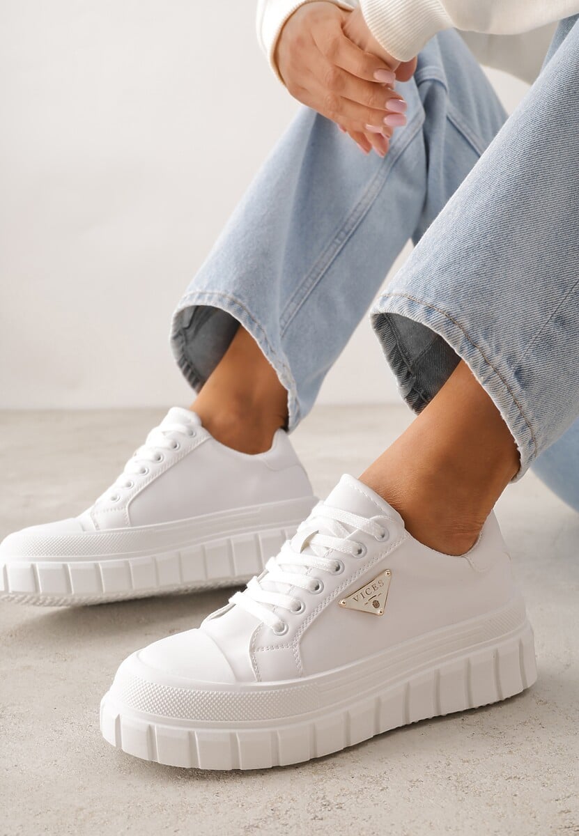 Białe Sneakersy VICES na Tłoczonej Podeszwie w Stylu Chunky Myninis 1