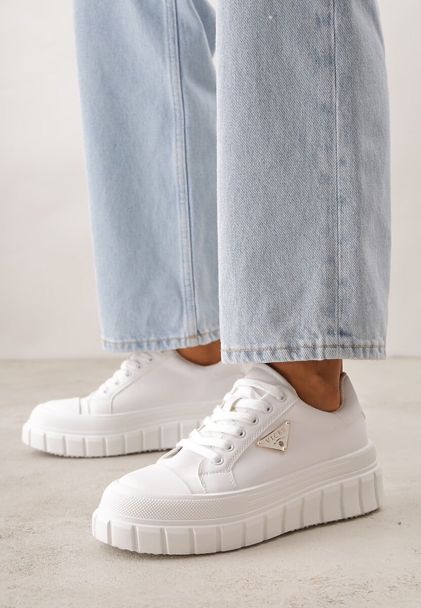 Białe Sneakersy VICES na Tłoczonej Podeszwie w Stylu Chunky Myninis 2