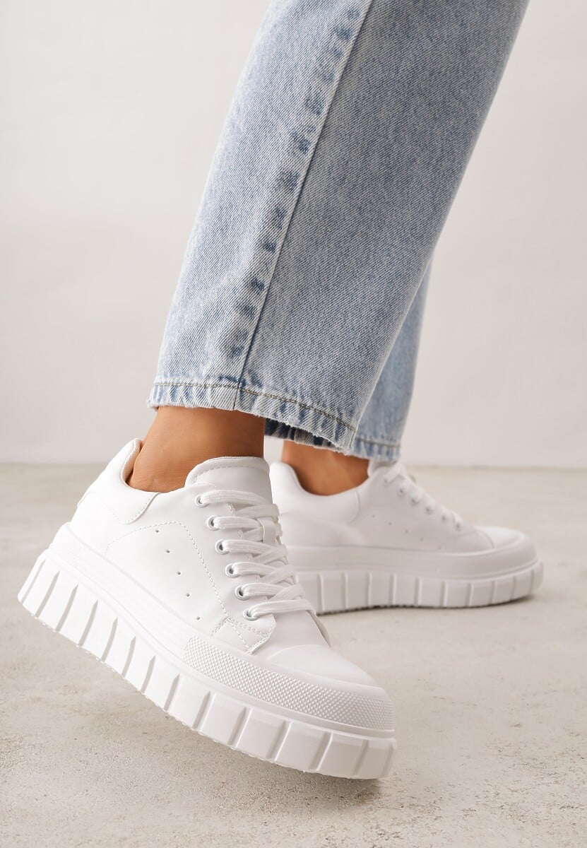 Białe Sneakersy VICES na Platformie w Stylu Chunky z Perforacją Hypsyllis 1