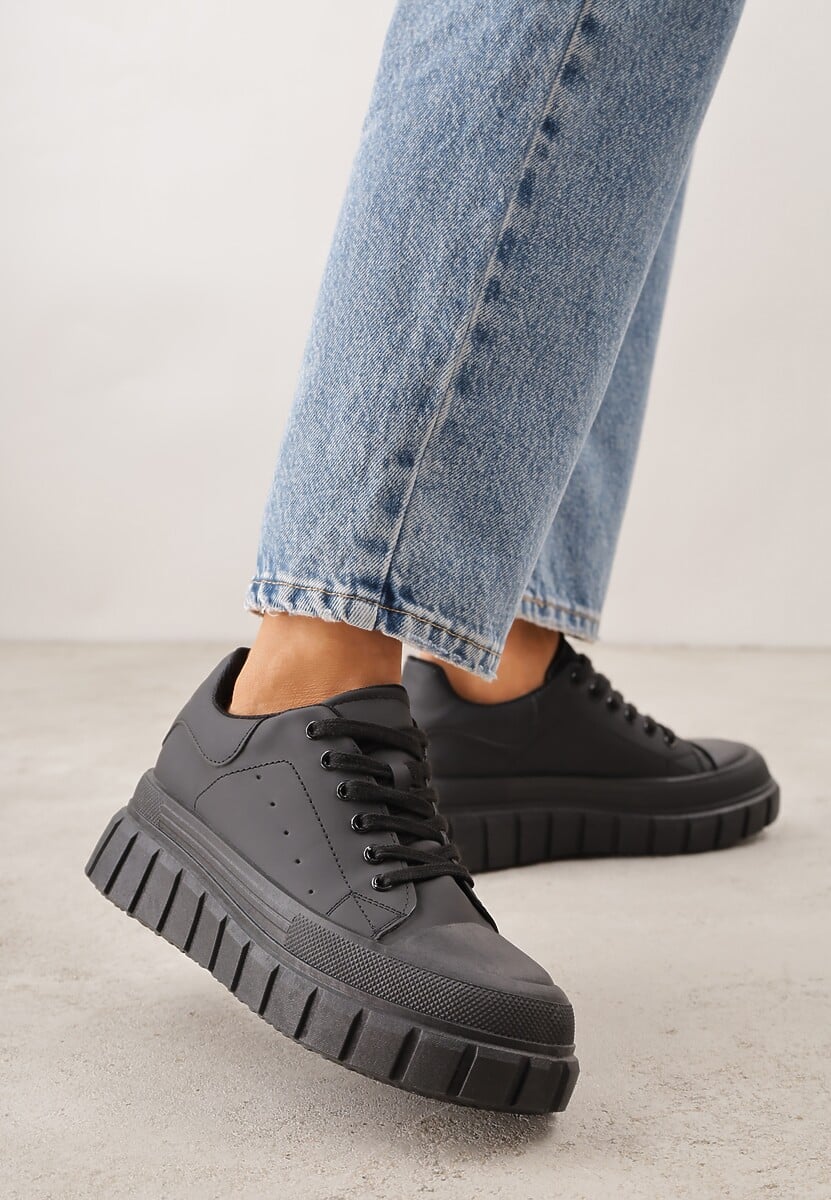 Czarne Sneakersy VICES na Platformie w Stylu Chunky z Perforacją Hypsyllis 1