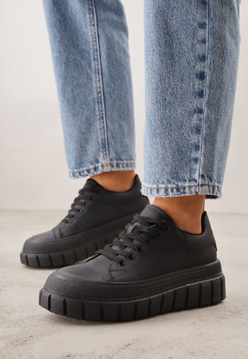 Czarne Sneakersy VICES na Platformie w Stylu Chunky z Perforacją Hypsyllis 2