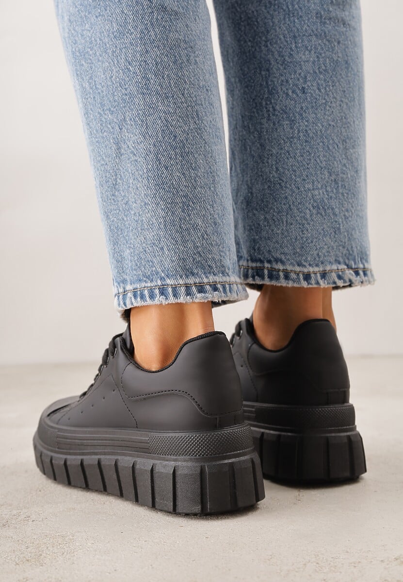 Czarne Sneakersy VICES na Platformie w Stylu Chunky z Perforacją Hypsyllis 3