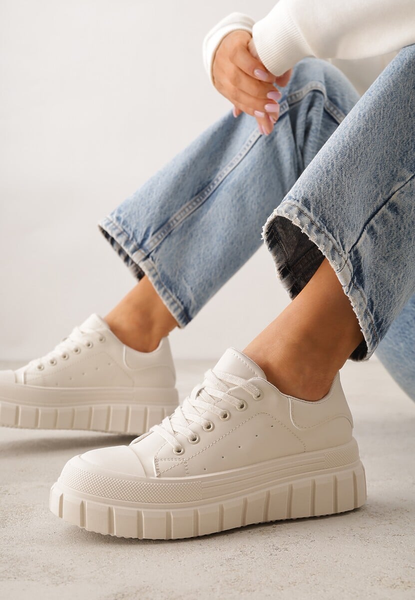 Beżowe Sneakersy VICES na Platformie w Stylu Chunky z Perforacją Hypsyllis 1