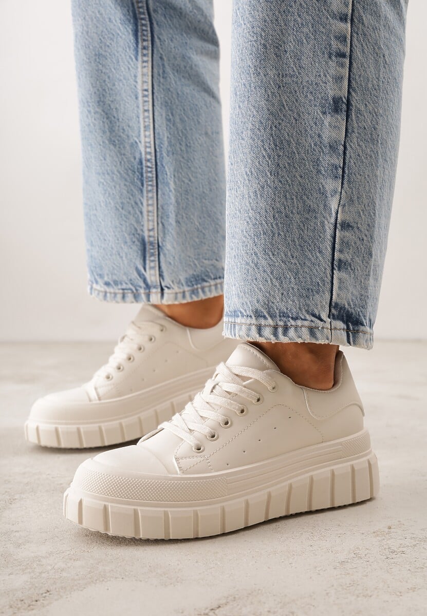 Beżowe Sneakersy VICES na Platformie w Stylu Chunky z Perforacją Hypsyllis 2