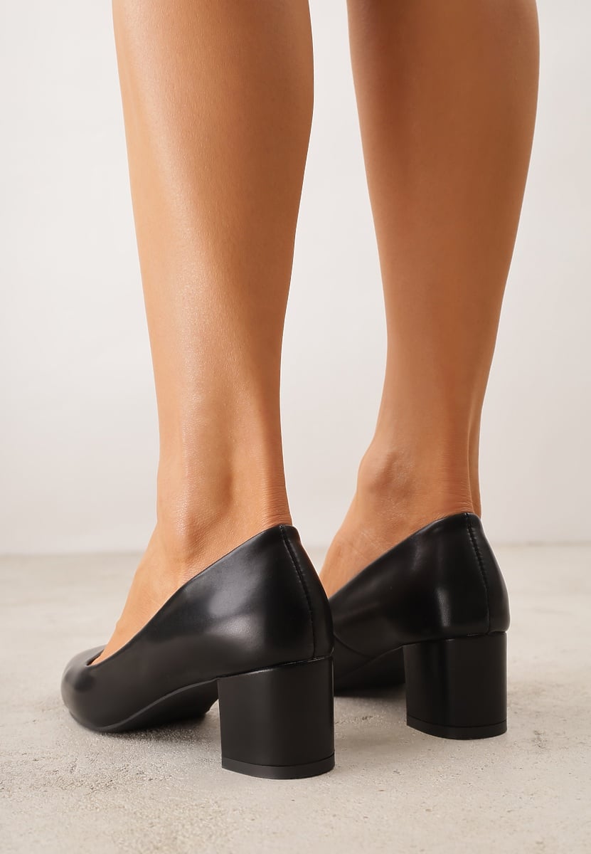 Czarne Skórzane Czółenka VICES na Słupkowym Obcasie Nerilise 3