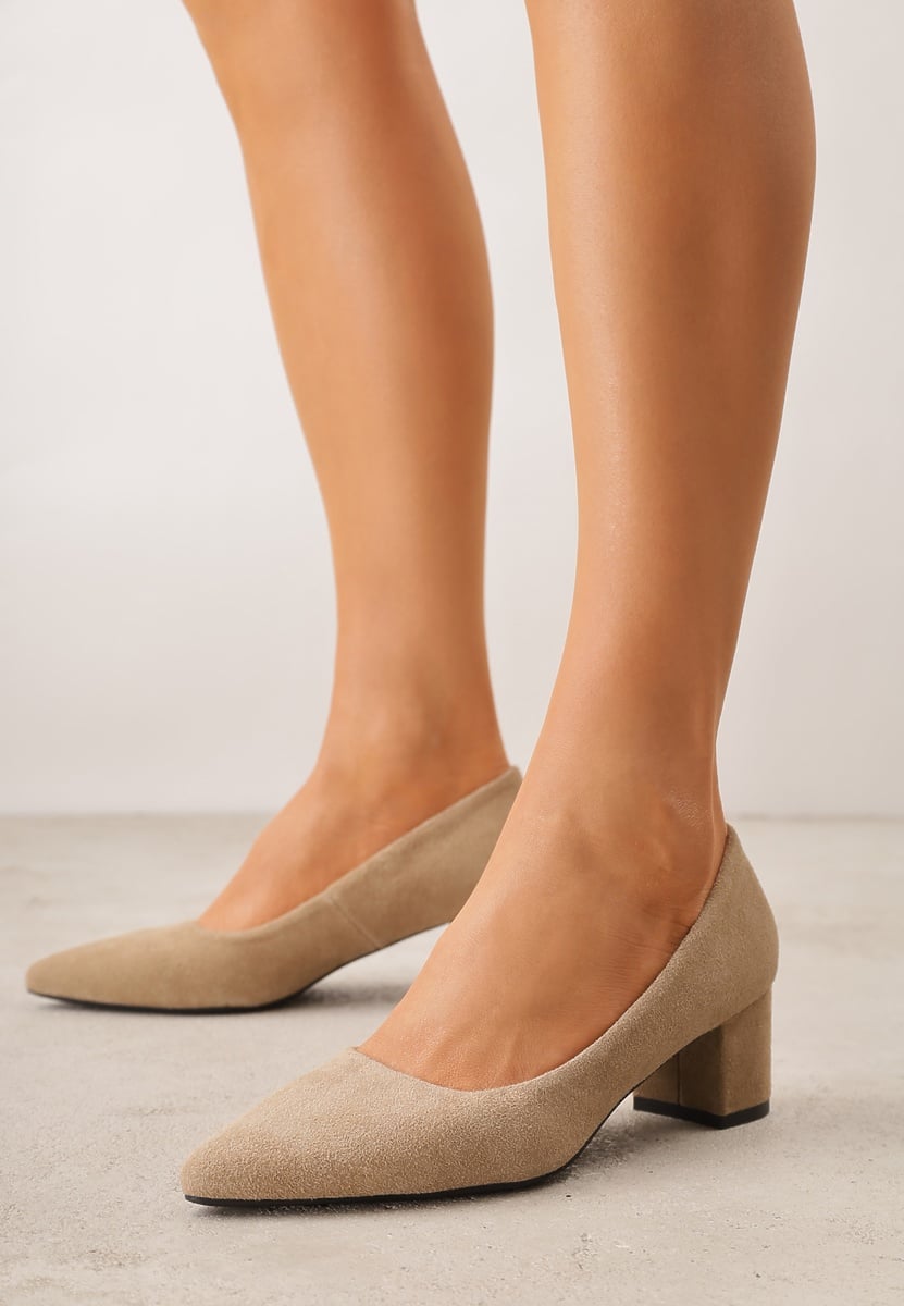 Ciemnobeżowe Czółenka VICES ze Skóry Naturalnej na Słupku Avanah 2