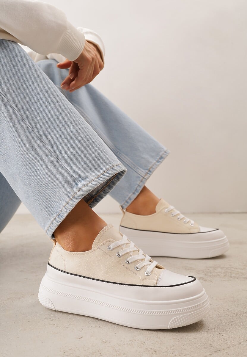 Beżowe Trampki VICES na Platformie z Ozdobnym Paskiem Wokół Podeszwy Rionira 1