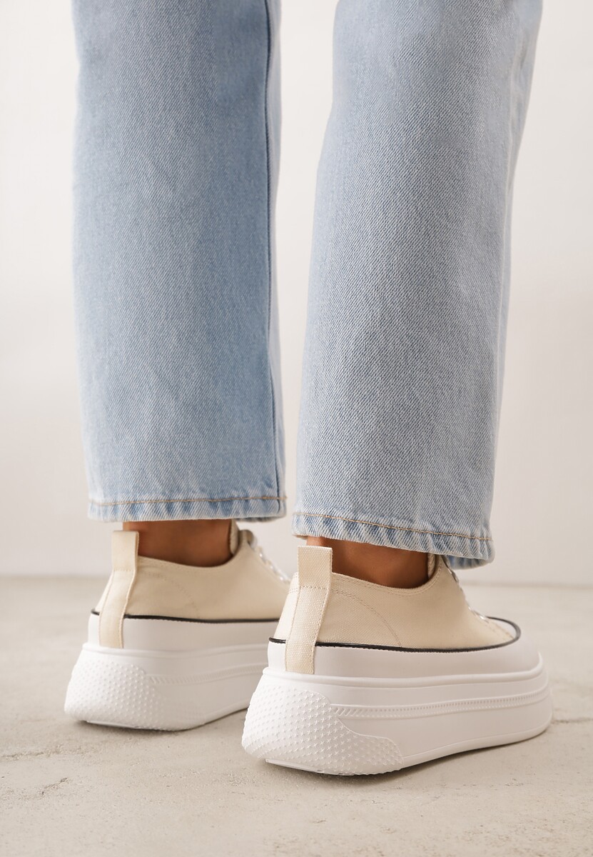 Beżowe Trampki VICES na Platformie z Ozdobnym Paskiem Wokół Podeszwy Rionira 3