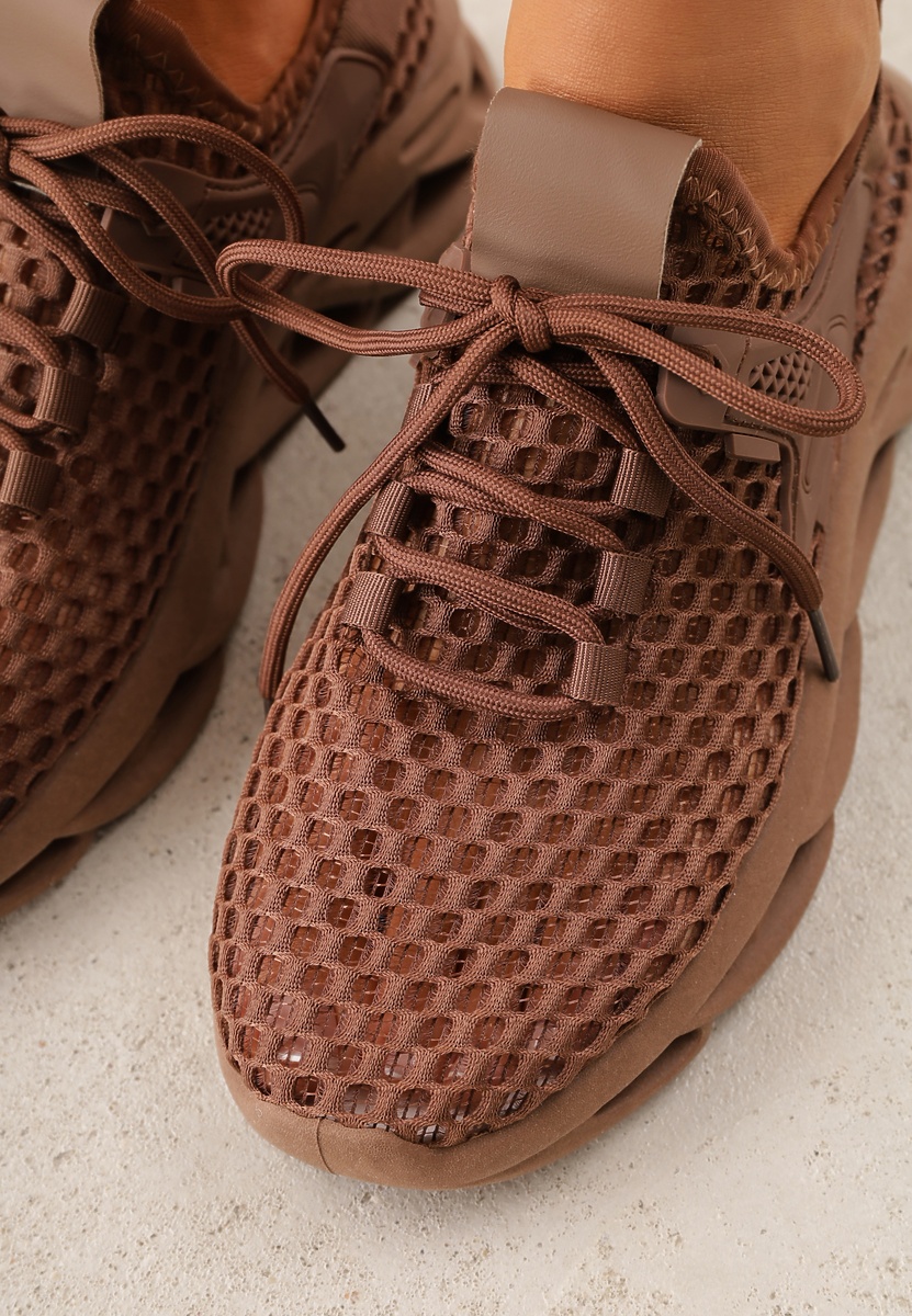 Brązowe Streetwearowe Sneakersy z Siateczki na Perforowanej Podeszwie Clythusa 3