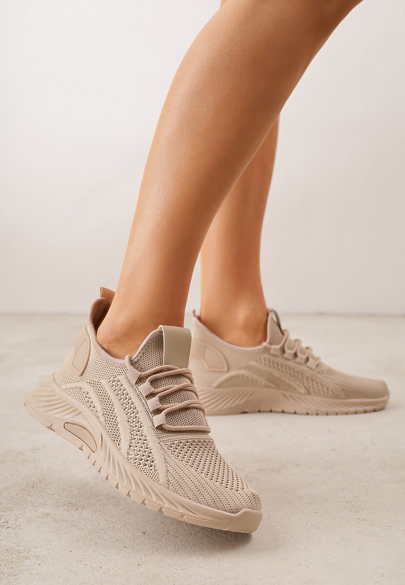 Ciemnobeżowe Buty Sportowe na Platformie ze Sznurowaniem Adelmarie 2