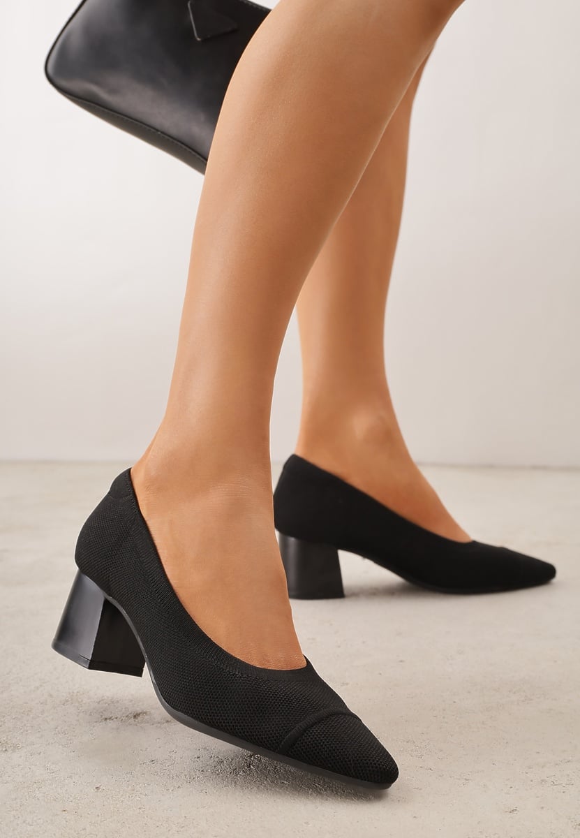 Czarne Strukturalne Czółenka VICES na Słupkowym Obcasie Abathise 2