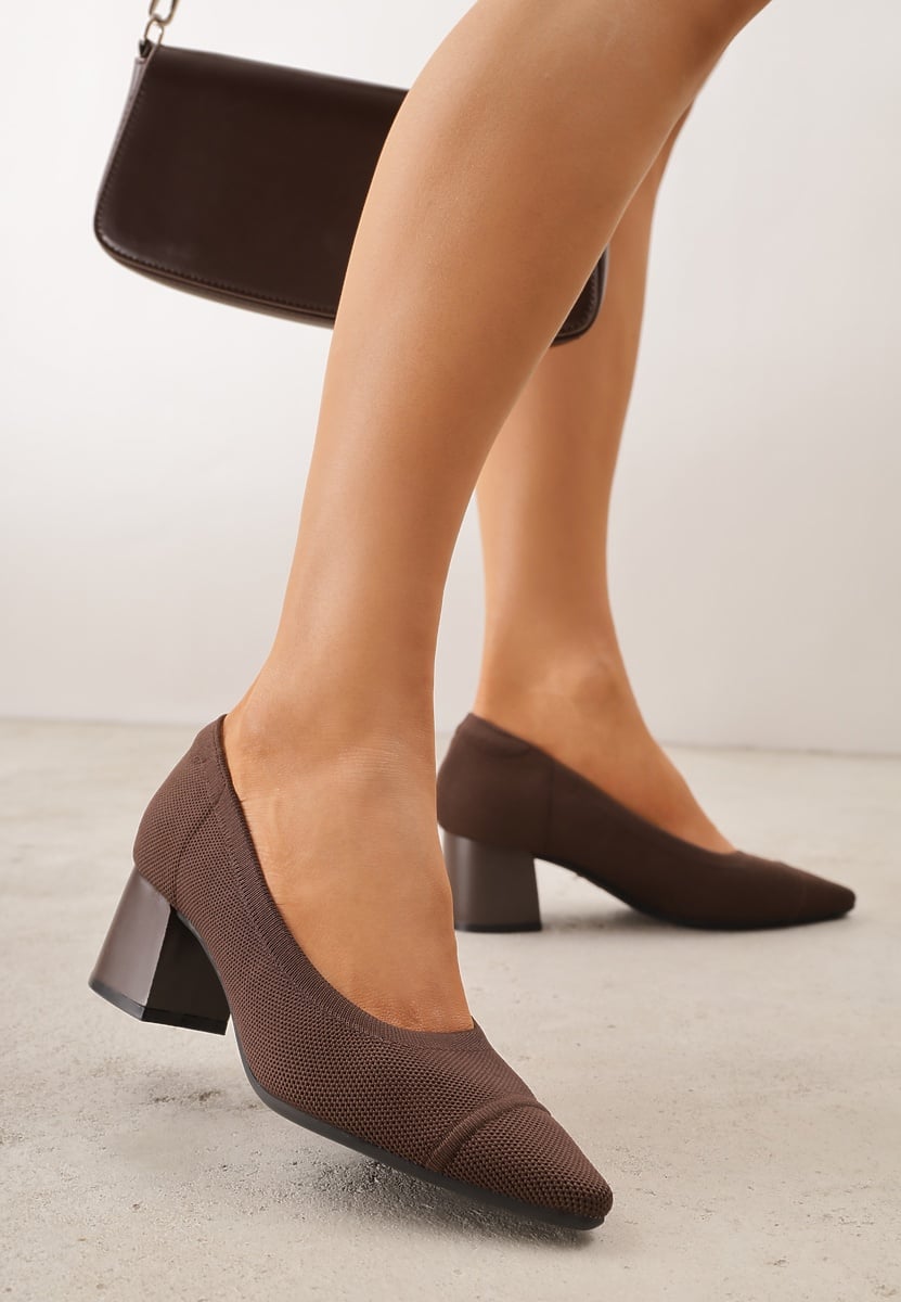 Brązowe Strukturalne Czółenka VICES na Słupkowym Obcasie Abathise 2