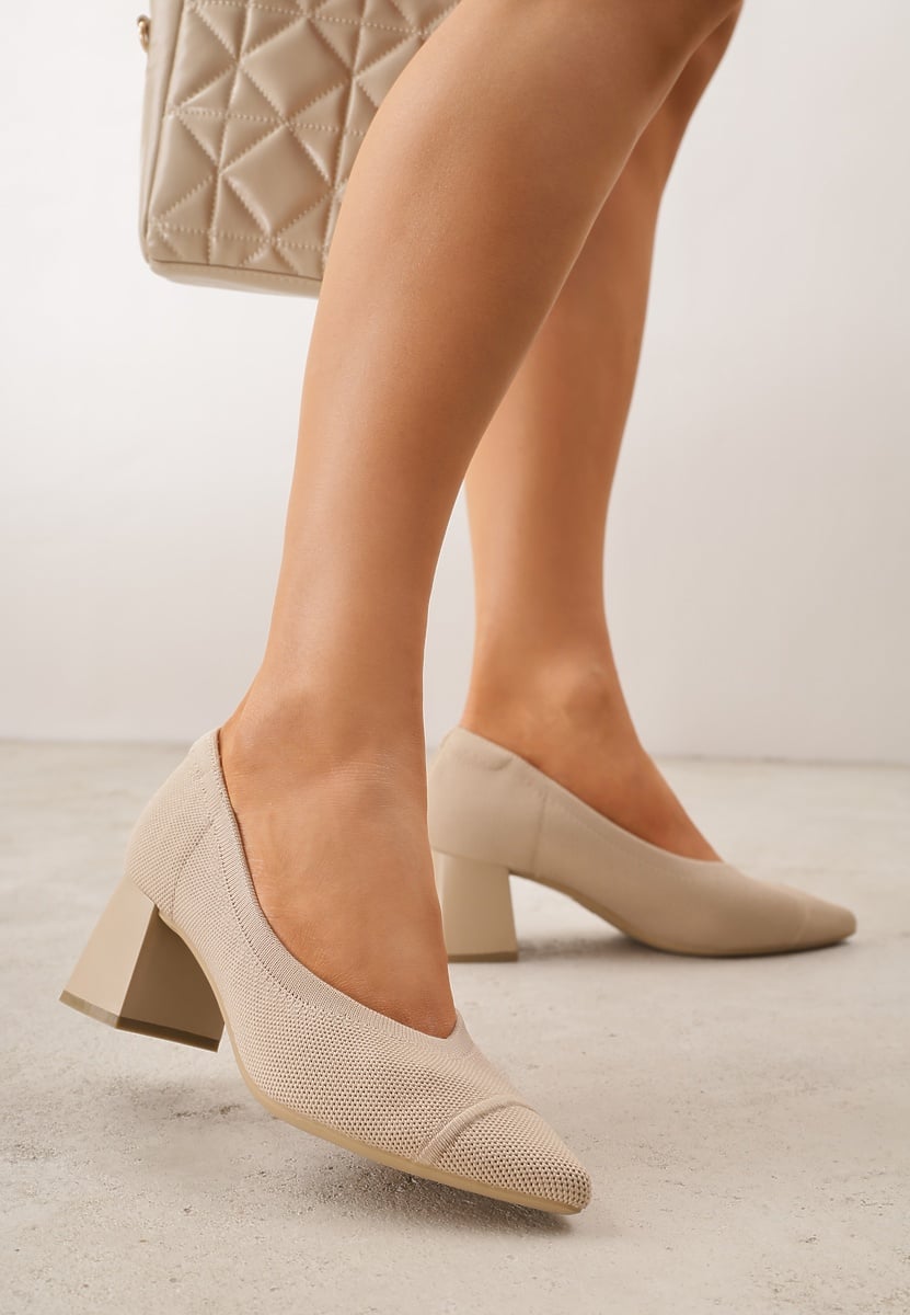 Ciemnobeżowe Czółenka VICES na Geometrycznym Słupku Daphilane 2